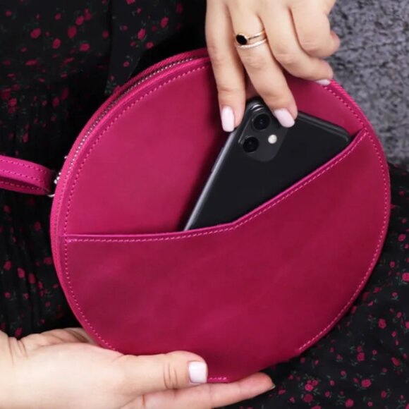 Handmade Pink Leather Crossbody Zippered Wallet Bag - Picture 3 of 7